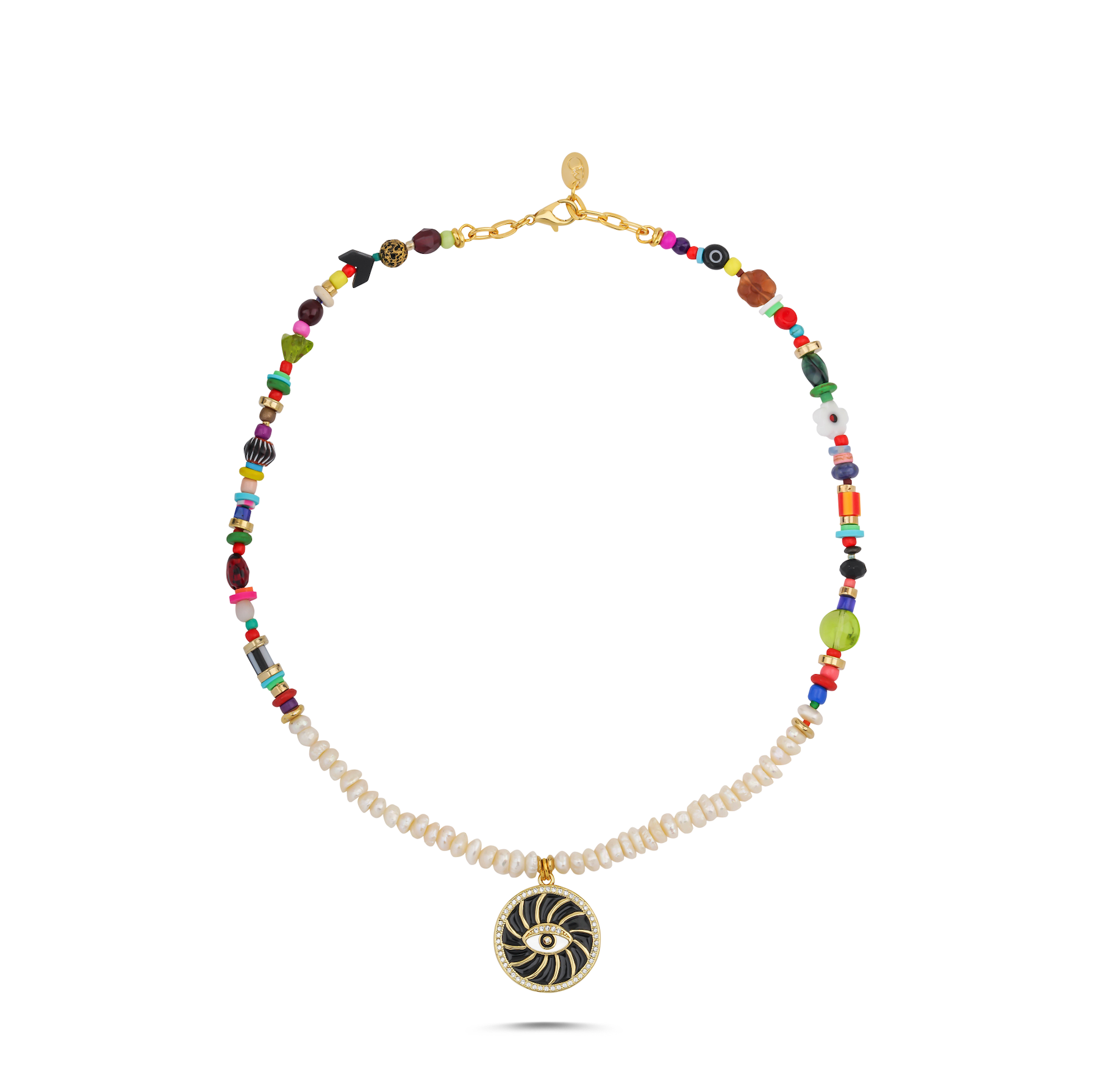 MULTICOLOR PEARL EVIL EYE NECKLACE