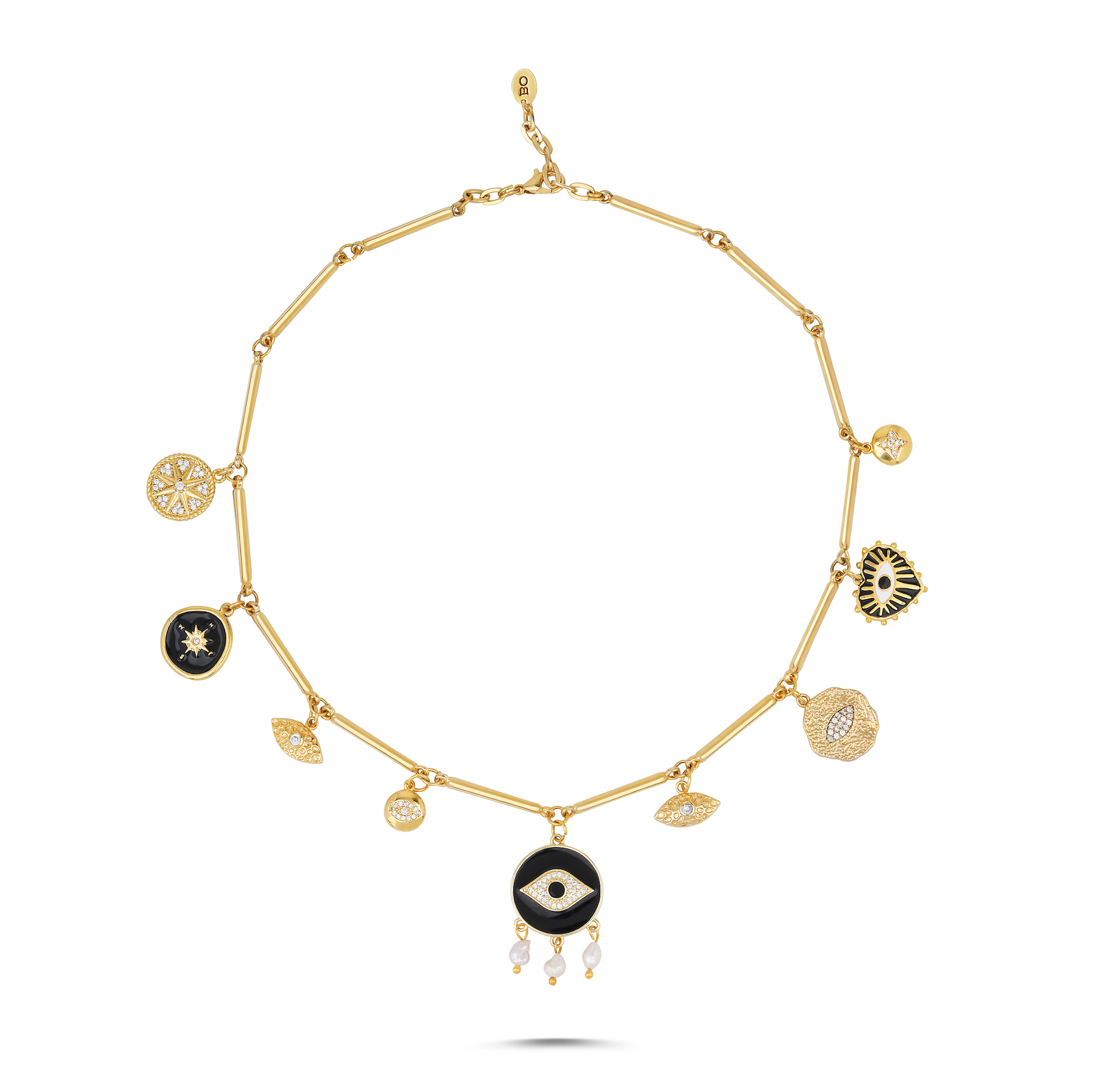 SİYAH MİNELİ MULTI CHARM KOLYE
