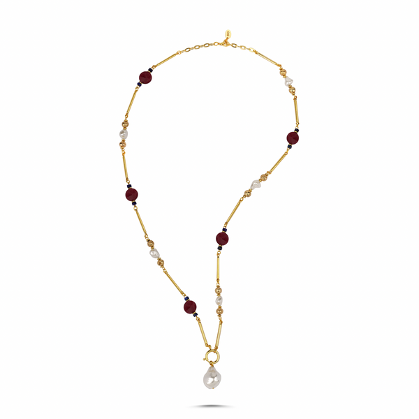 BARCELONA RUBY BAROQUE PEARL LONG NECKLACE