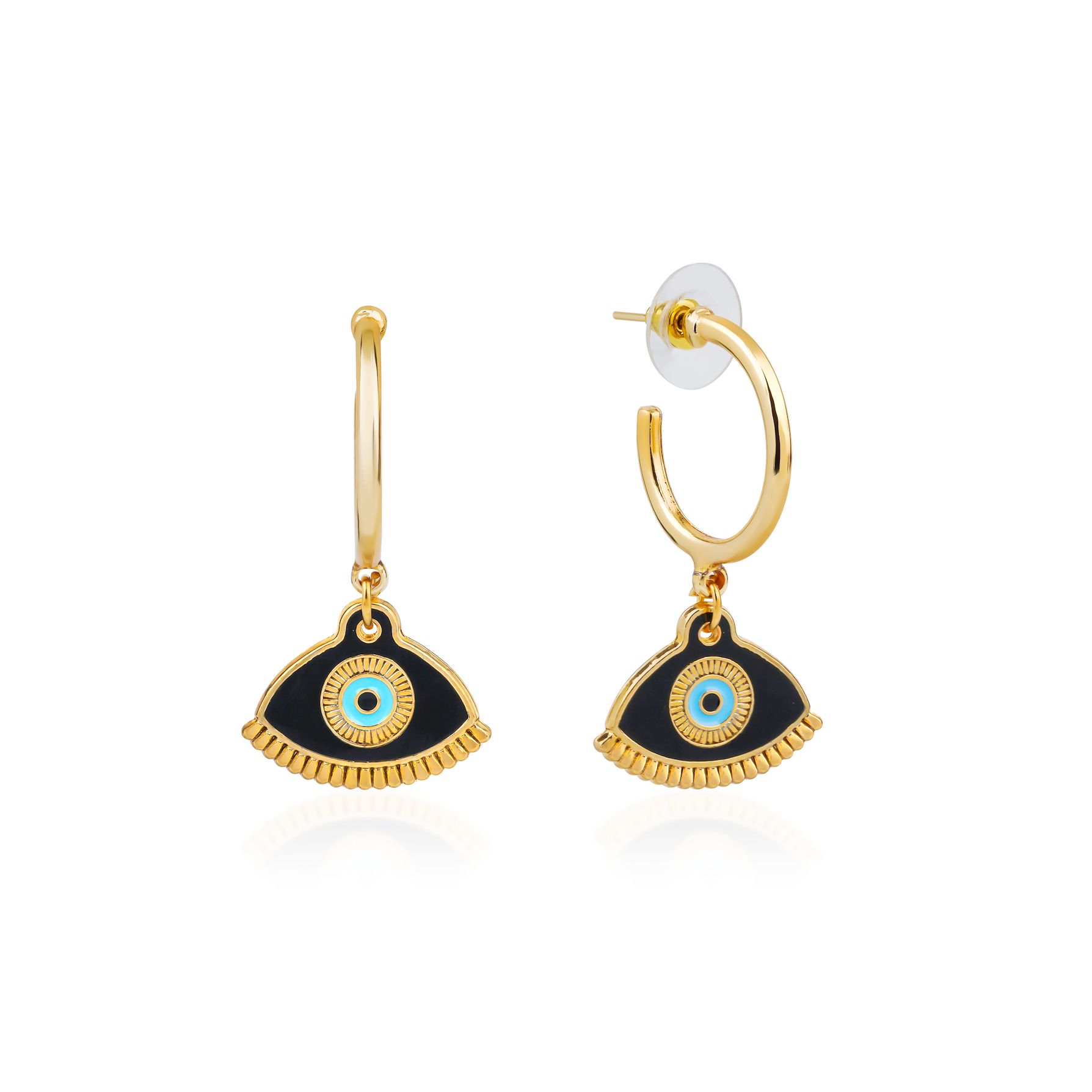 HERA BLACK NAZAR HOOP EARRINGS
