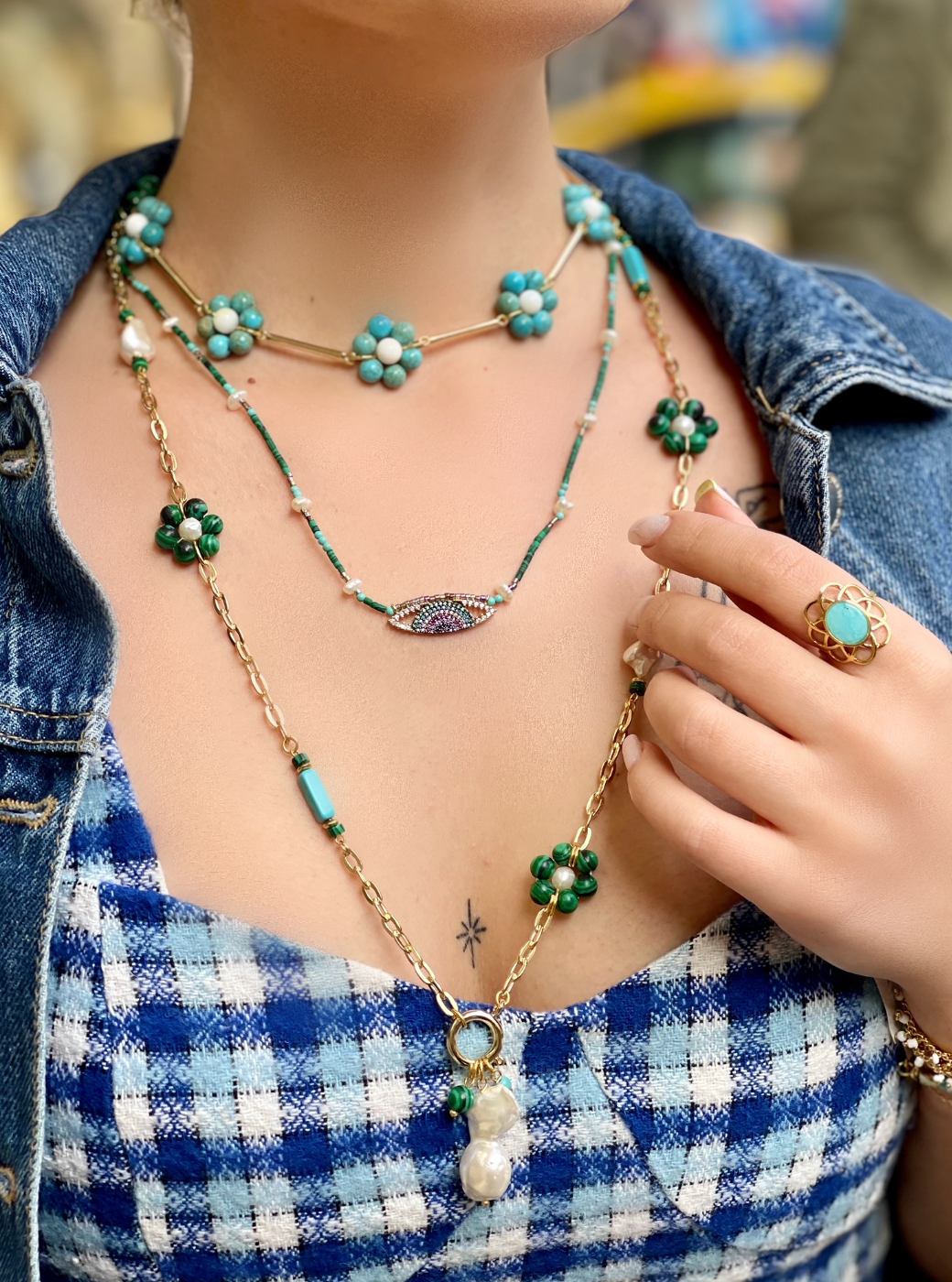 SUMMER BLOSSOM MALAHİT UZUN KOLYE