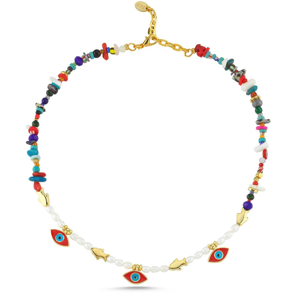 MIXED BEADED NAZAR PEARL NECKLACE