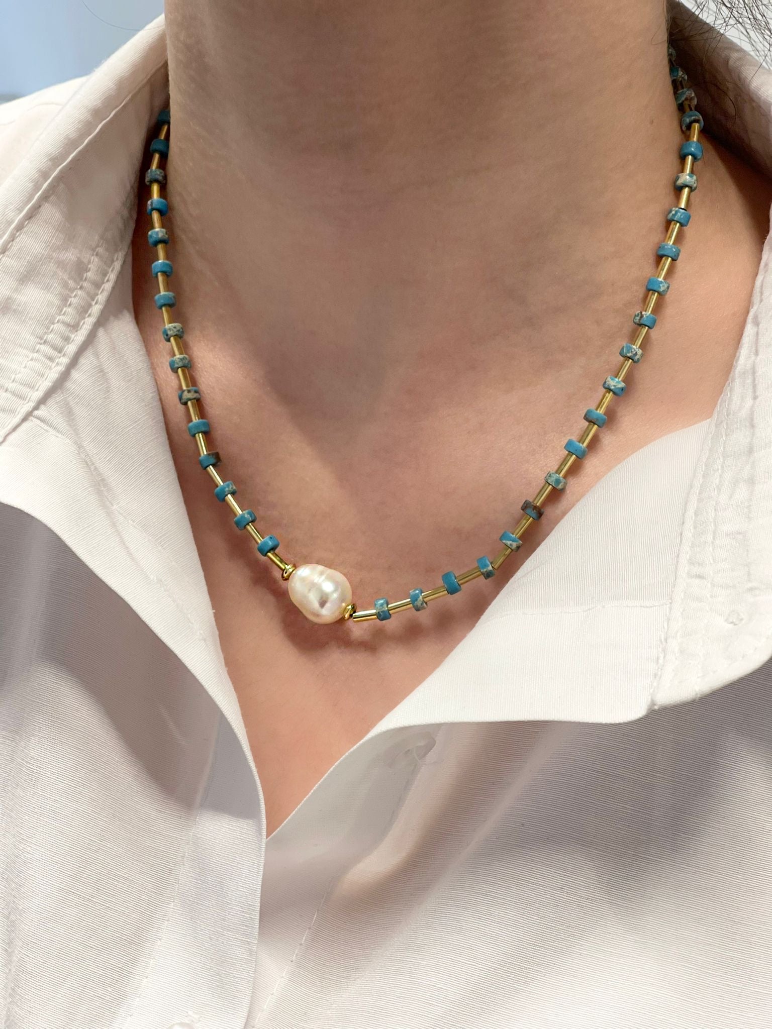 TURQUOISE LOVE PEARL NECKLACE
