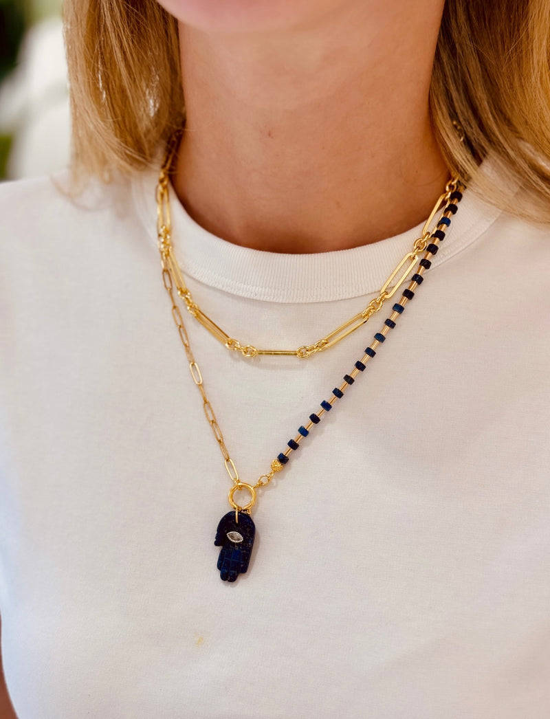 YOUR SIDE LAPIS HAMSA NECKLACE