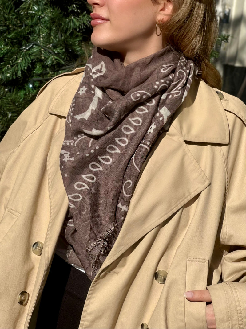 SOLANA BROWN PRINTED SCARF