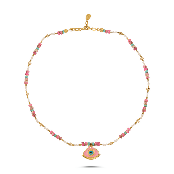 SUMMER ROSE EVIL EYE NECKLACE