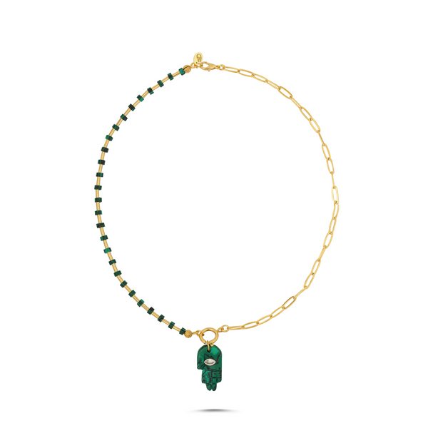 YOUR SIDE MALACHITE HAMSA NECKLACE