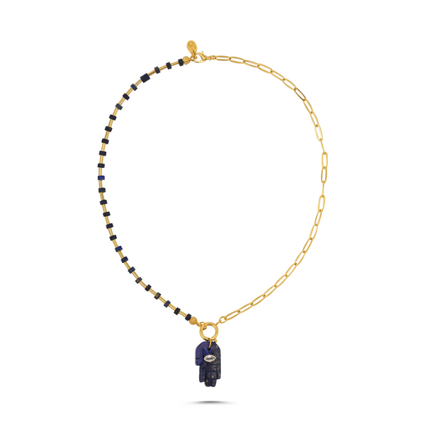 YOUR SIDE LAPIS HAMSA NECKLACE