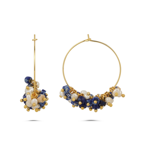 DIANA LAPIS PEARL EARRINGS