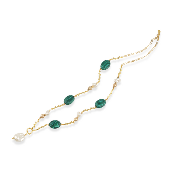 BONBON MALACHITE BAROQUE PEARL LONG NECKLACE