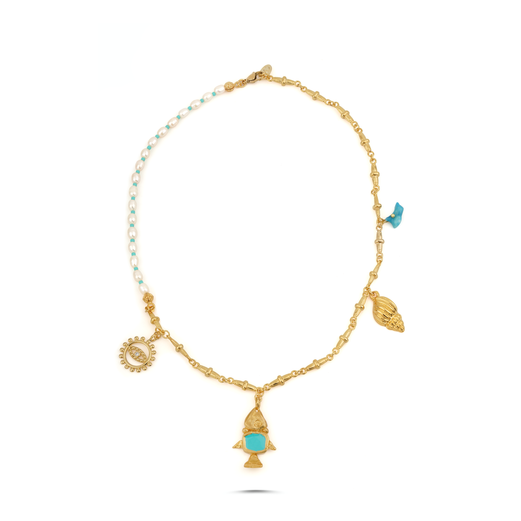 DANCING FISH CHARM İNCİ TURKUAZ KOLYE