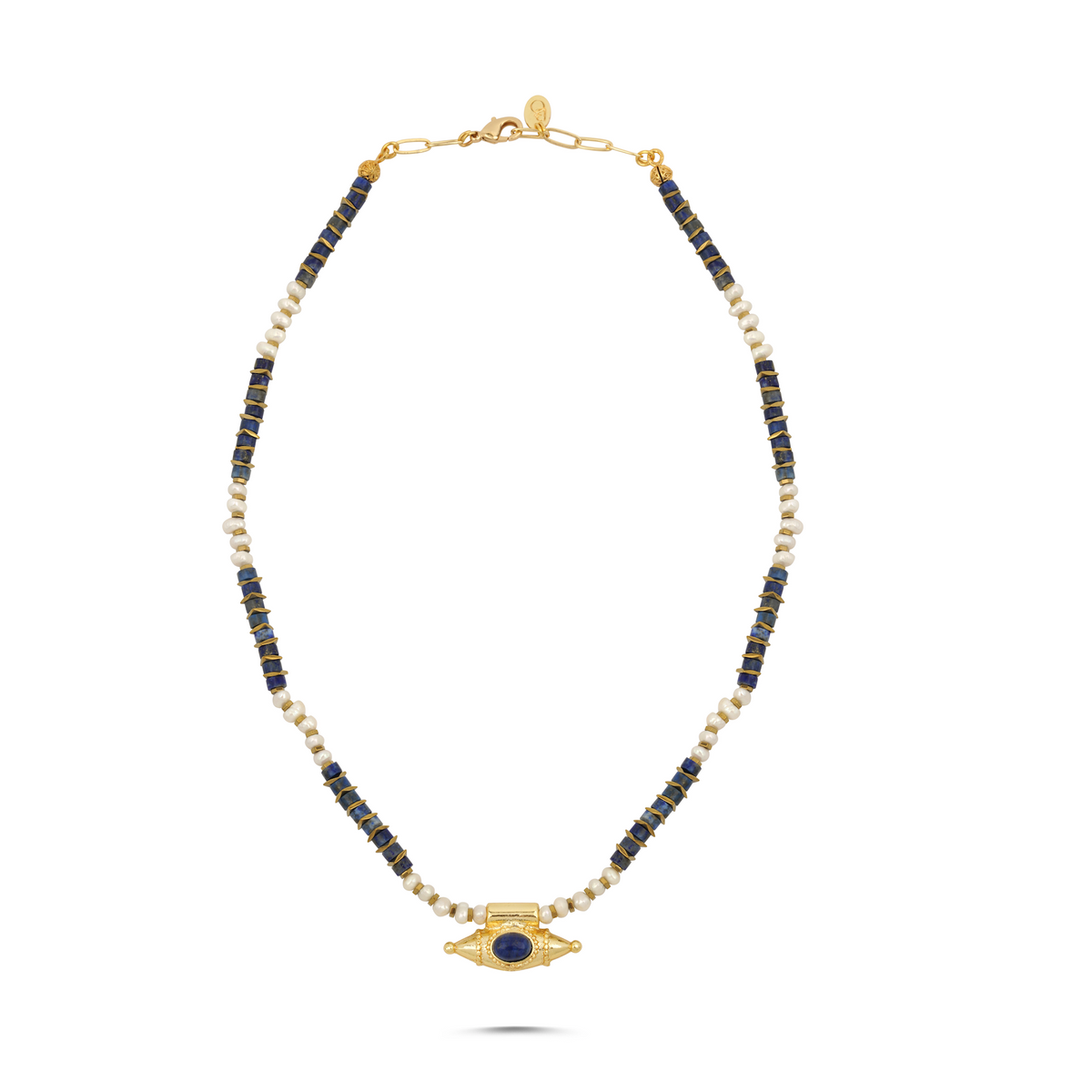 MYSTIC EYE LAPIS PEARL NECKLACE