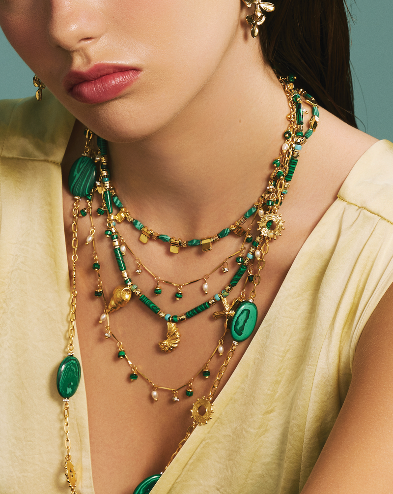 DANCING DISCO MALACHITE SPARKLE LONG NECKLACE