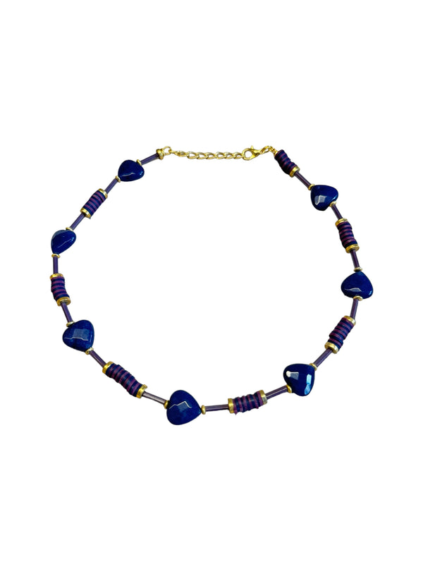 LOVE ME SWEET NAVY GLASS BEADED NECKLACE