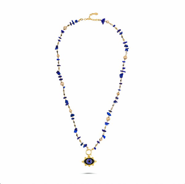 LAPIS LONG EVIL EYE NECKLACE