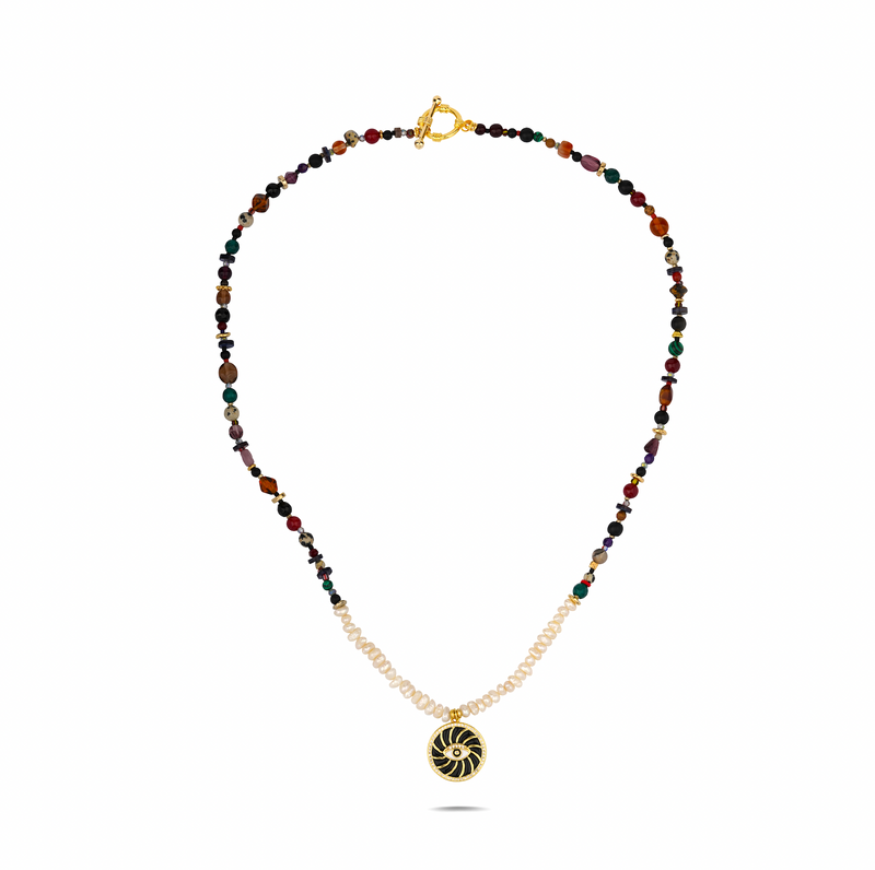 MIXED BEADED EVIL EYE PEARL LONG NECKLACE