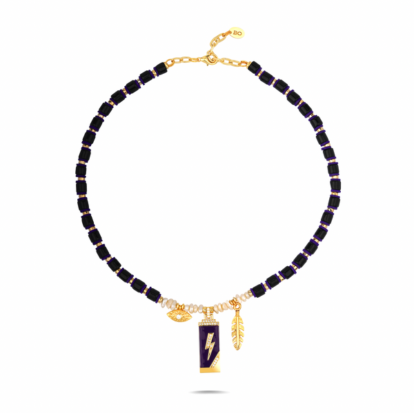 MAGNETIC BLACK BEADED PURPLE PEARL NECKLACE