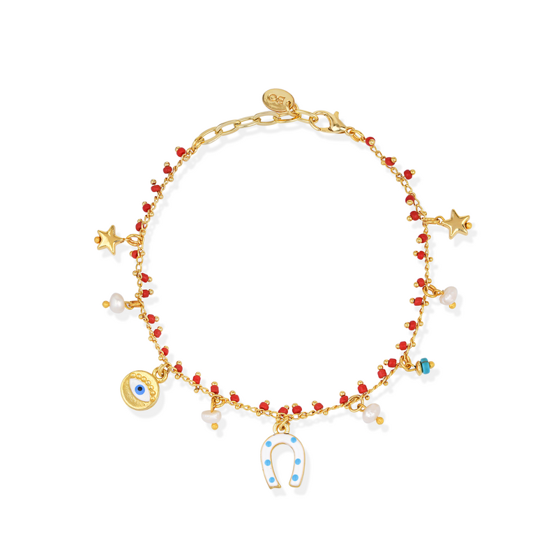 GYPSY RED BEADED CHARM ANKLET