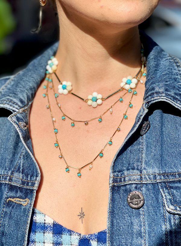 DANCING DISCO TURQUOISE SPARKLE LONG NECKLACE