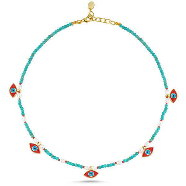 TURQUOISE BEADED NAZAR NECKLACE