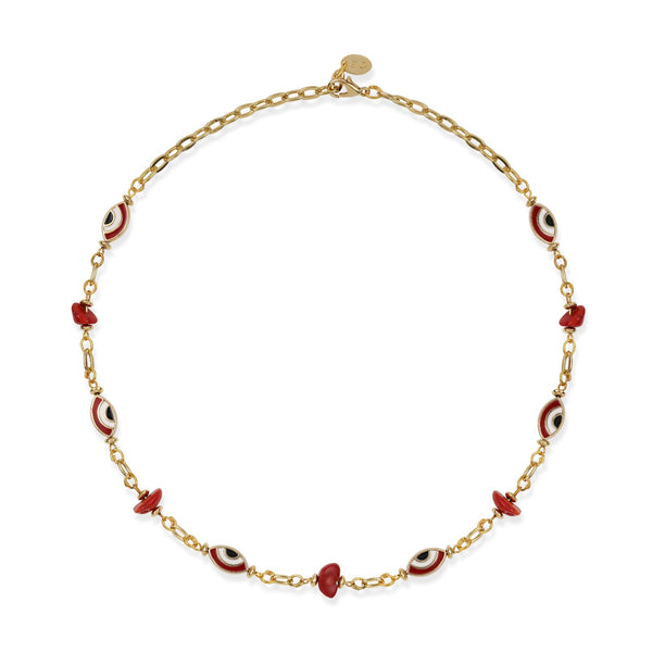 RED EVIL EYE CORAL NECKLACE
