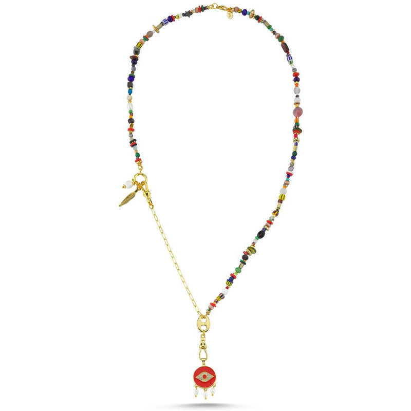 MIXED BEADED NAZAR PEARL LONG NECKLACE