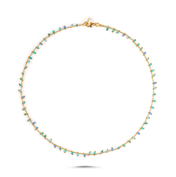 GYPSY BLUE GREEN BEADED CHAIN NECKLACE